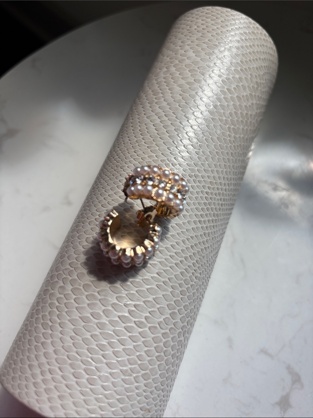 Gold Pearl Accent Dome Earrings - Women Jewelry/ mini pearl.